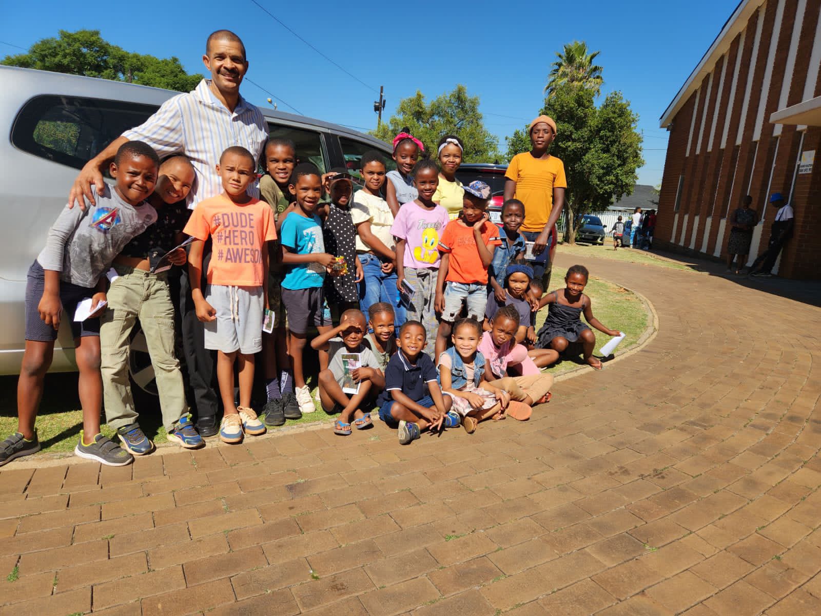 Roelf transporting kids to church.